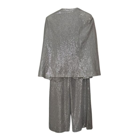 Zara Silver Sequin Cape & High-Rise Culottes Cropped Pants Set NWT- Size S - Picture 6 of 12